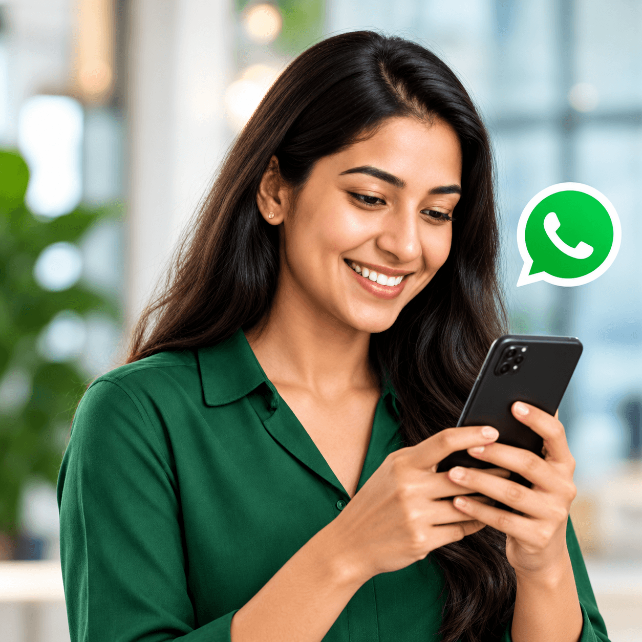 Business owner using WhatsApp on her phone